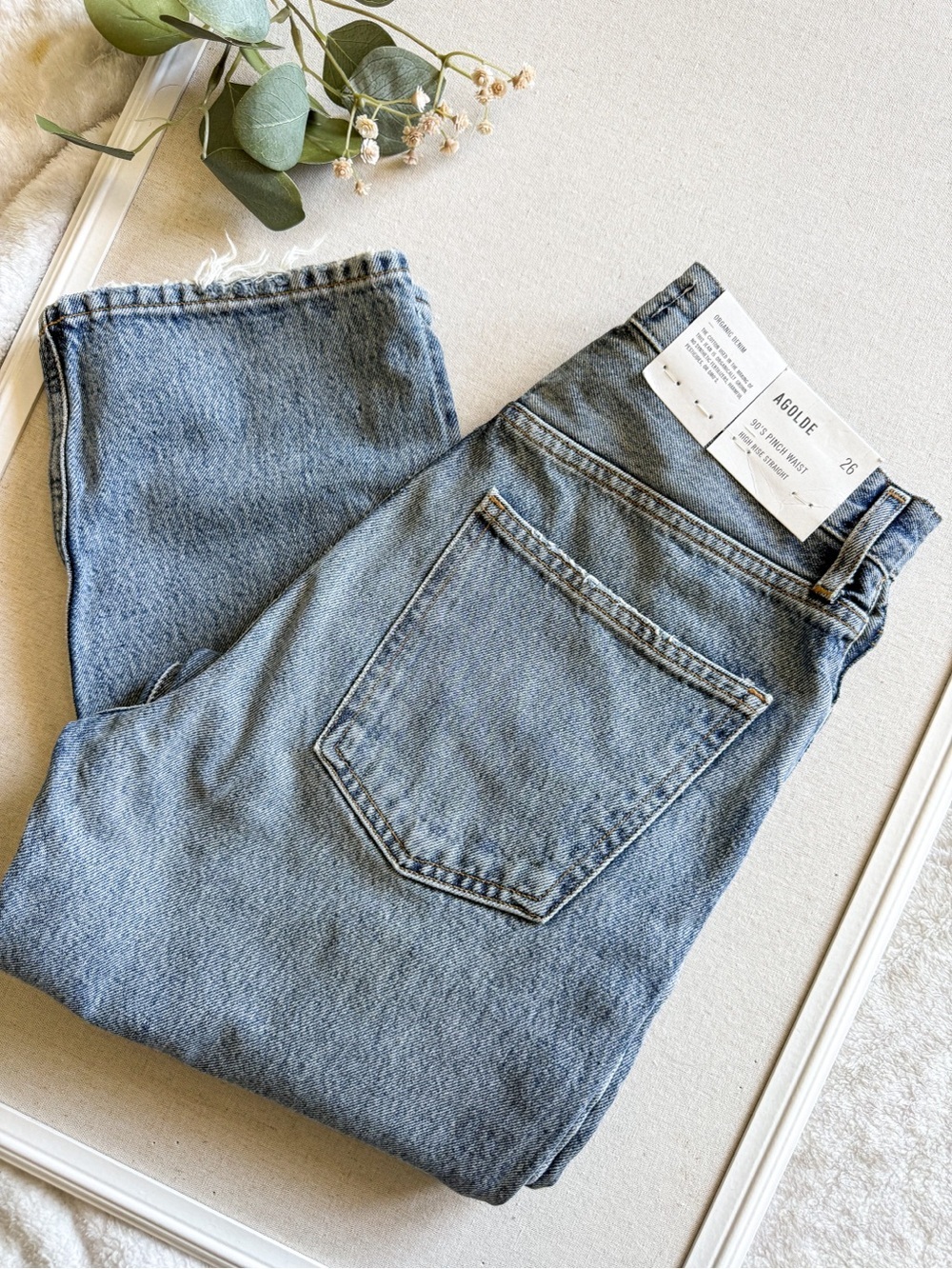 AGOLDE 90s Pinch Waist High Rise Straight Jeans Size 26 Distressed Light Wash